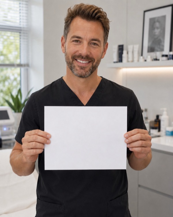 Example: a man holding a blank sheet of paper